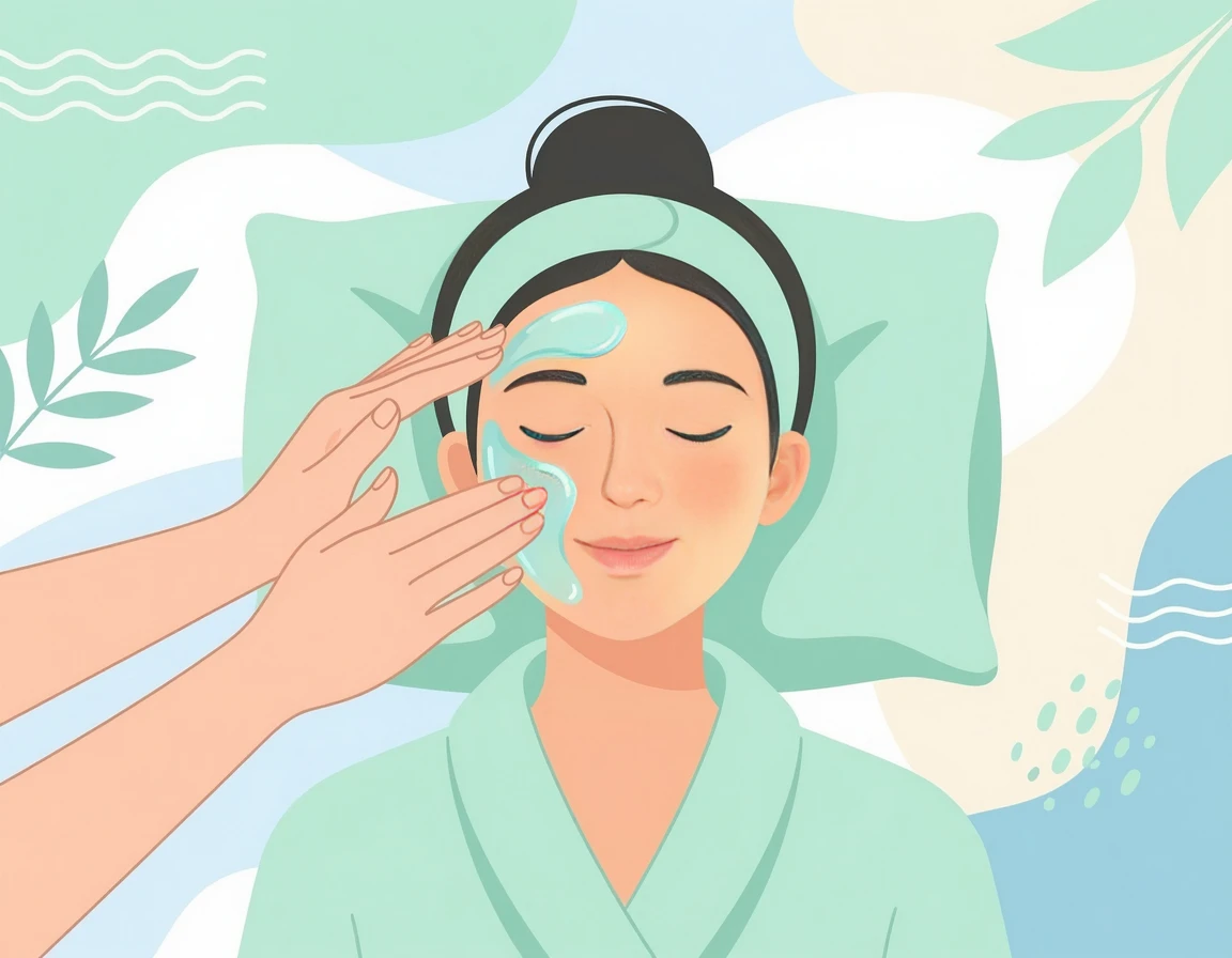 피부에 쿨링 수분 젤을 바르는 스킨케어 일러스트