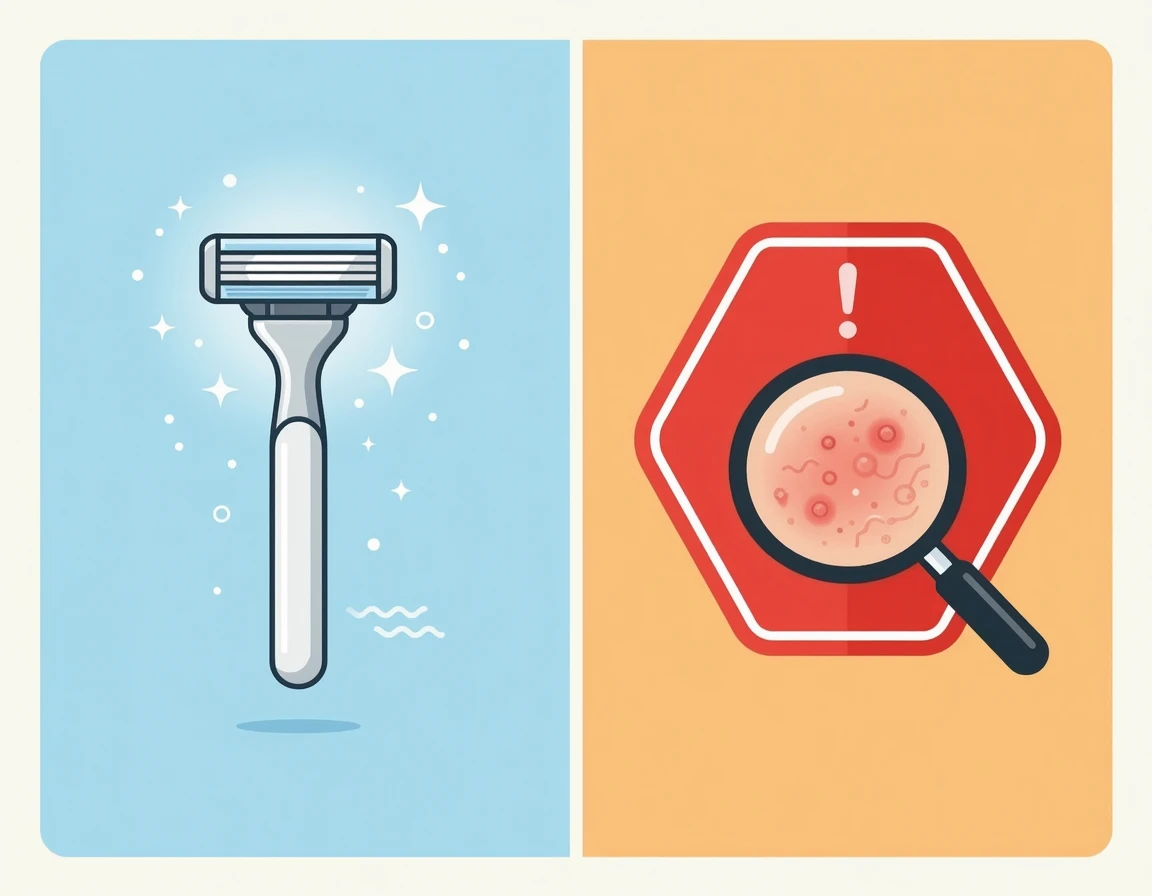 깨끗한 눈썹칼과 피부 트러블 주의를 나타내는 일러스트