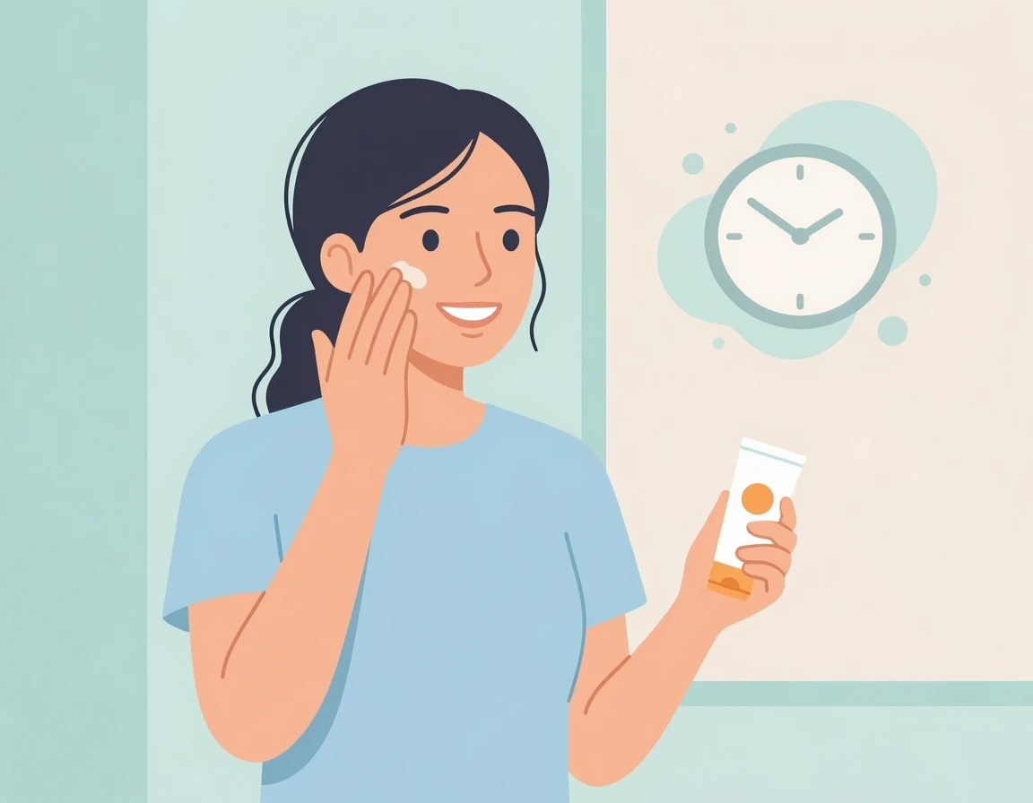 선크림을 바르고 흡수될 때까지 기다리는 여성 일러스트