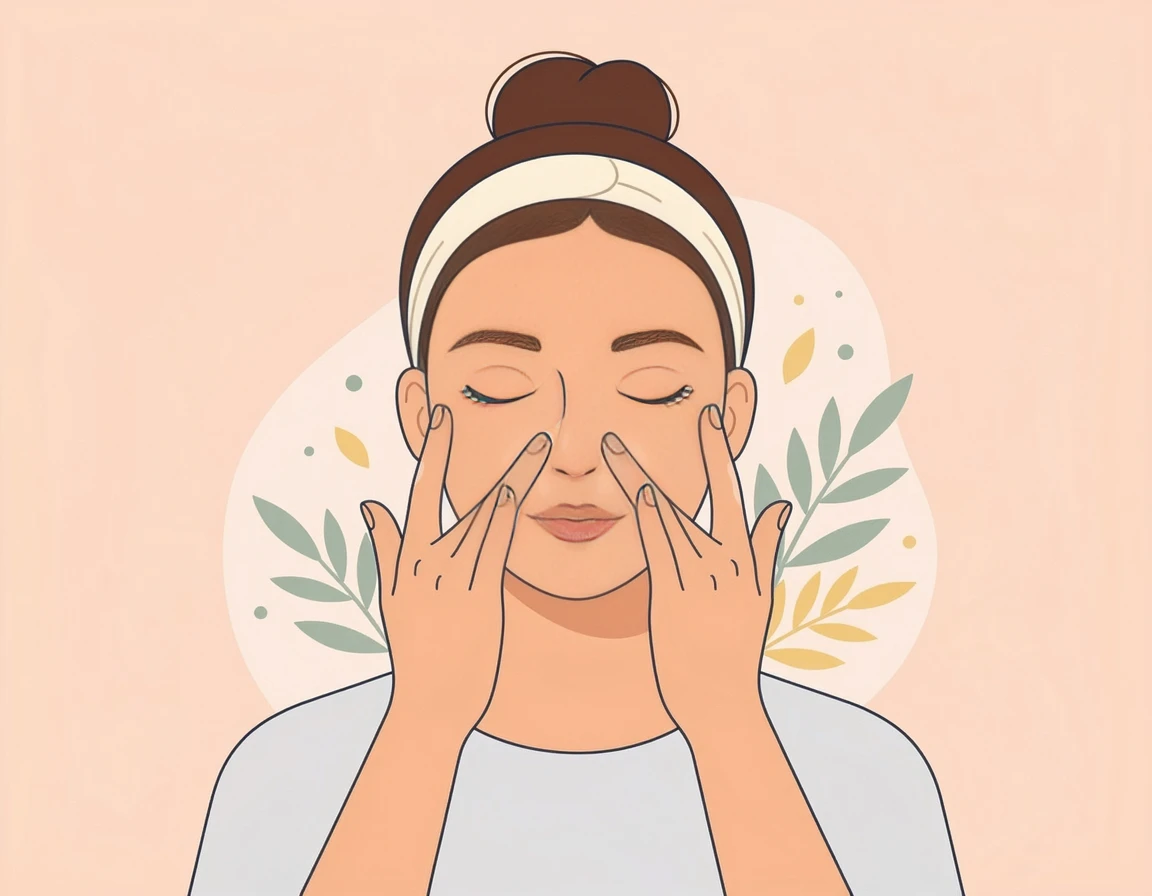 약지로 코 부위를 부드럽게 롤링하는 모습