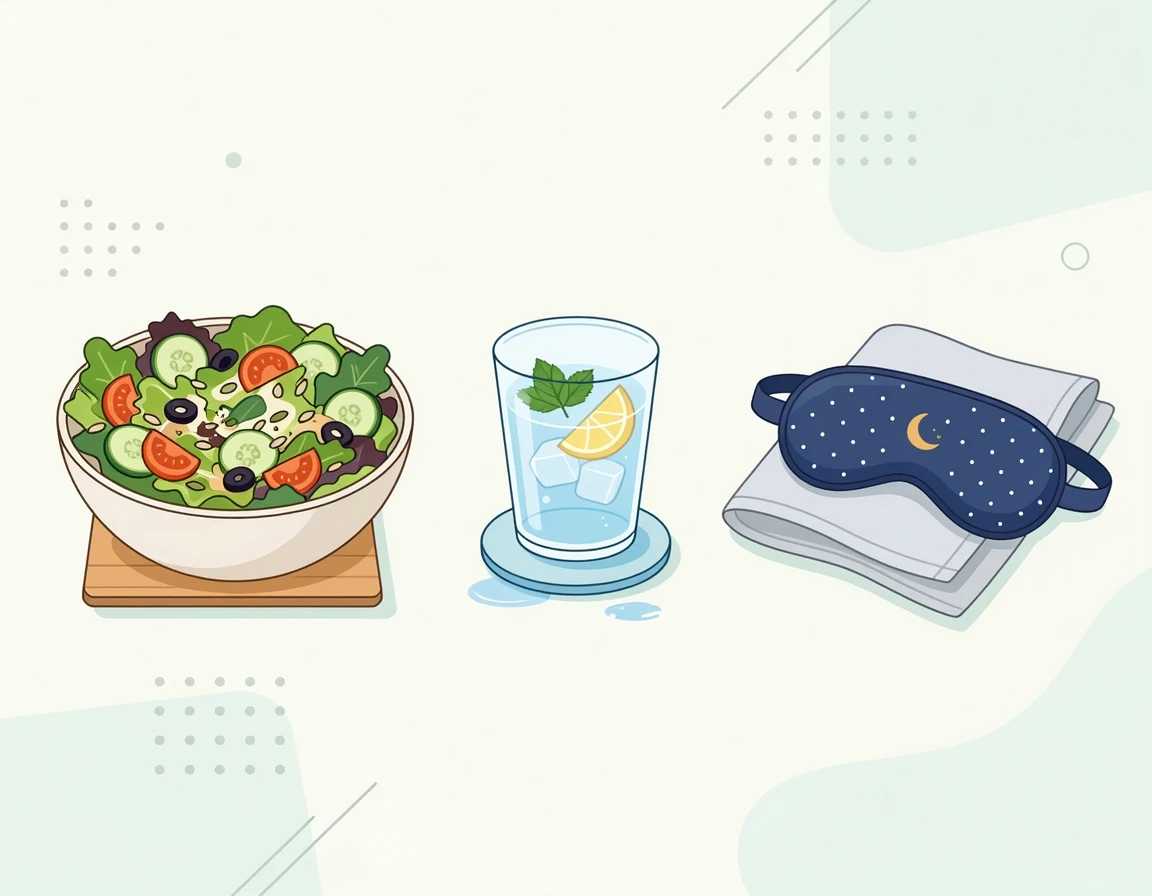 건강한 식단과 수면을 상징하는 라이프스타일 일러스트