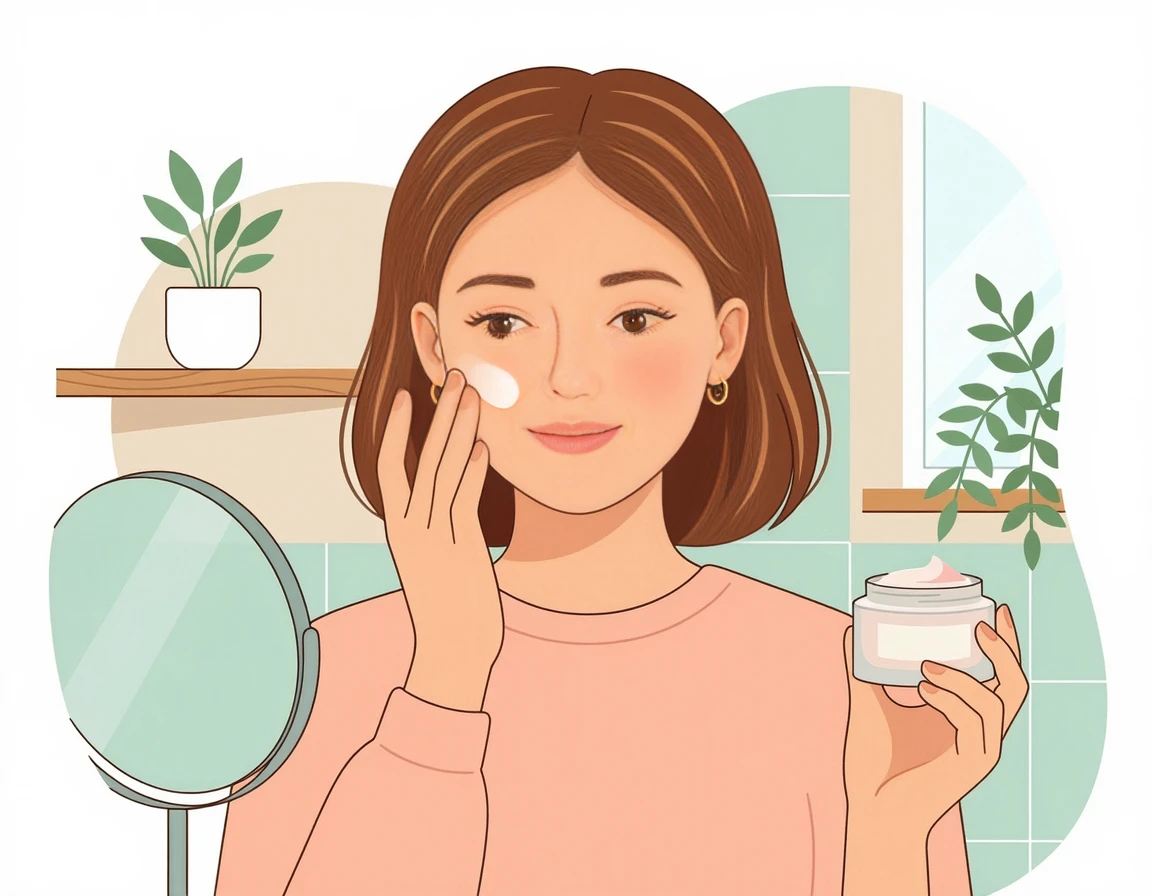 피부 장벽 복구 크림을 부드럽게 바르는 모습