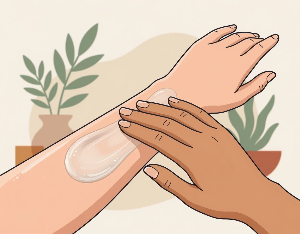 손등에 부드럽게 발리는 투명한 선크림 일러스트