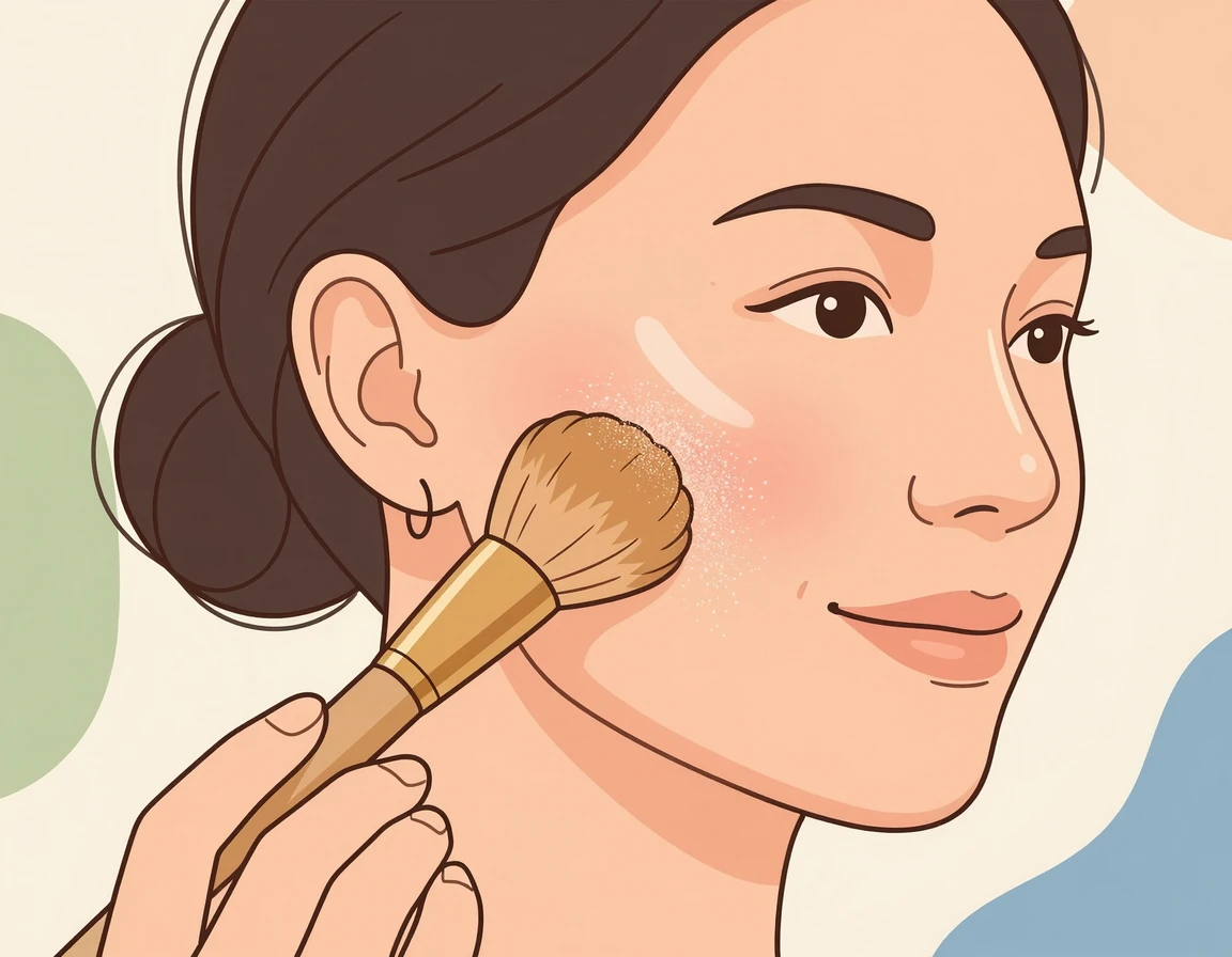 파우더 선스크린을 브러시로 바르는 일러스트