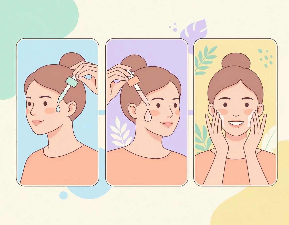 묽은 제형의 비타민C를 먼저 바르는 순서 일러스트