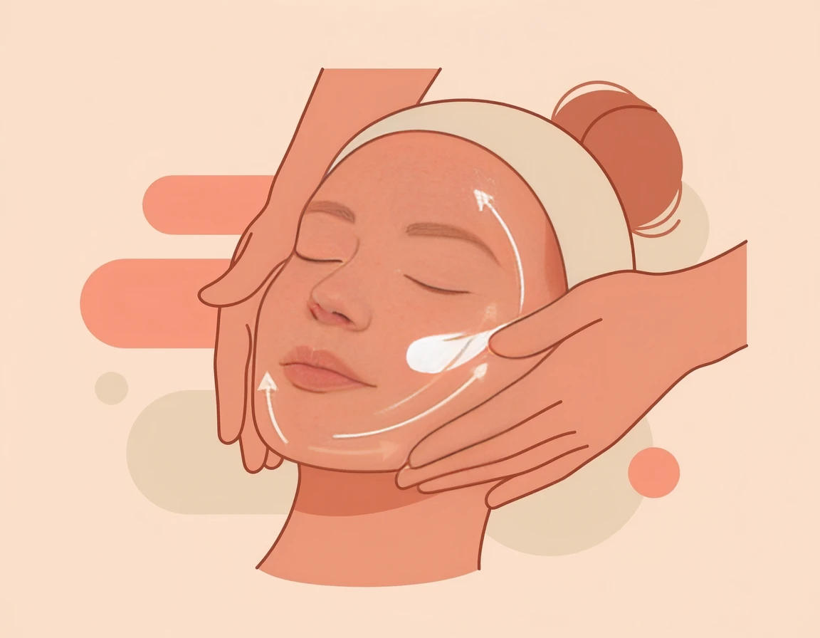 얼굴에 크림을 위로 끌어올리며 바르는 방법 일러스트