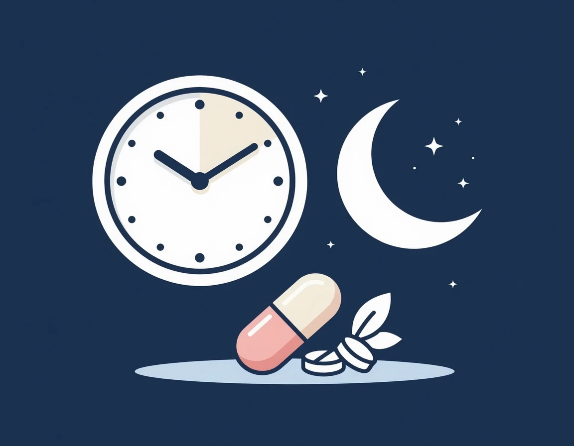 밤 시간에 콜라겐 영양제를 섭취하는 일러스트