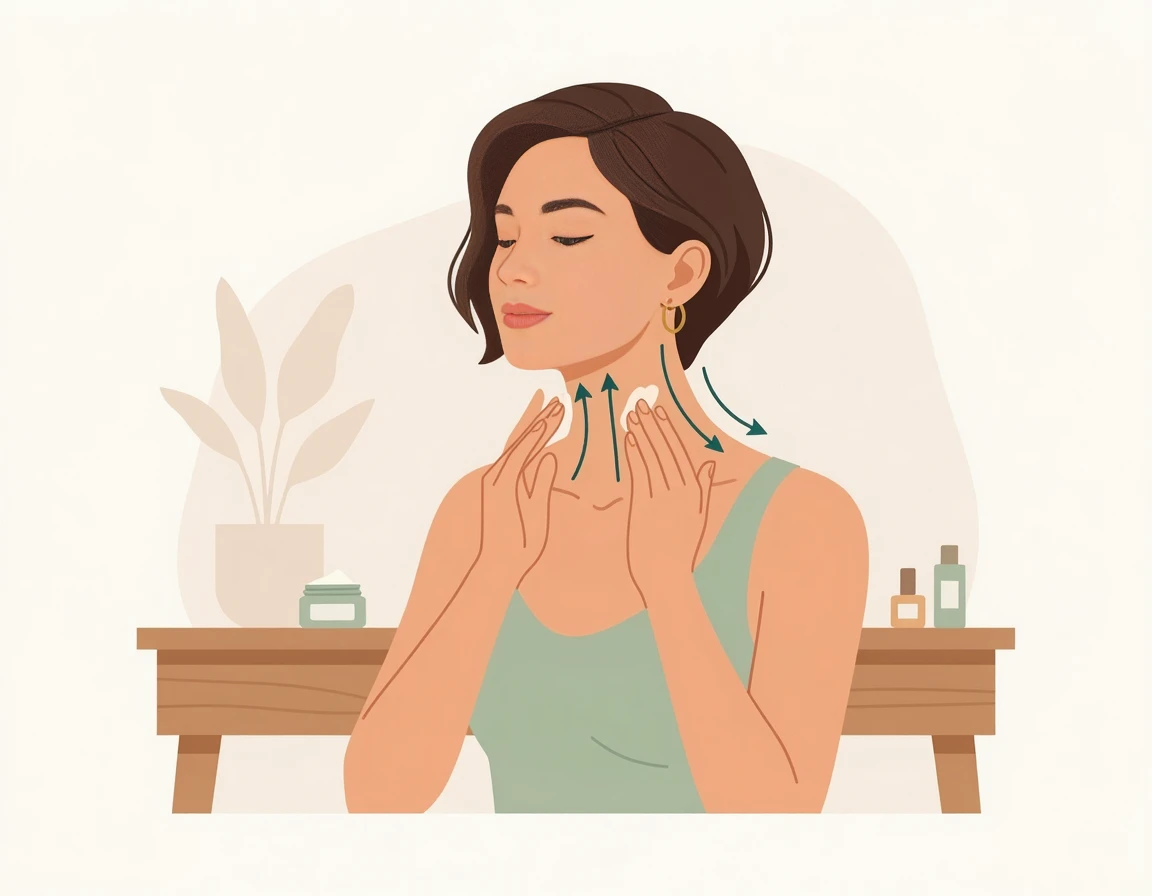 넥크림을 바르는 올바른 방향을 화살표로 보여주는 일러스트