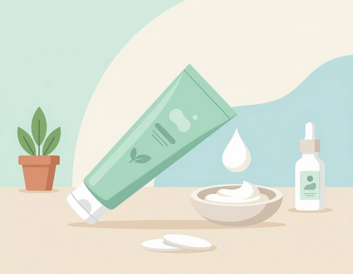 여드름 색소침착 연고와 재생 크림 홈케어 일러스트