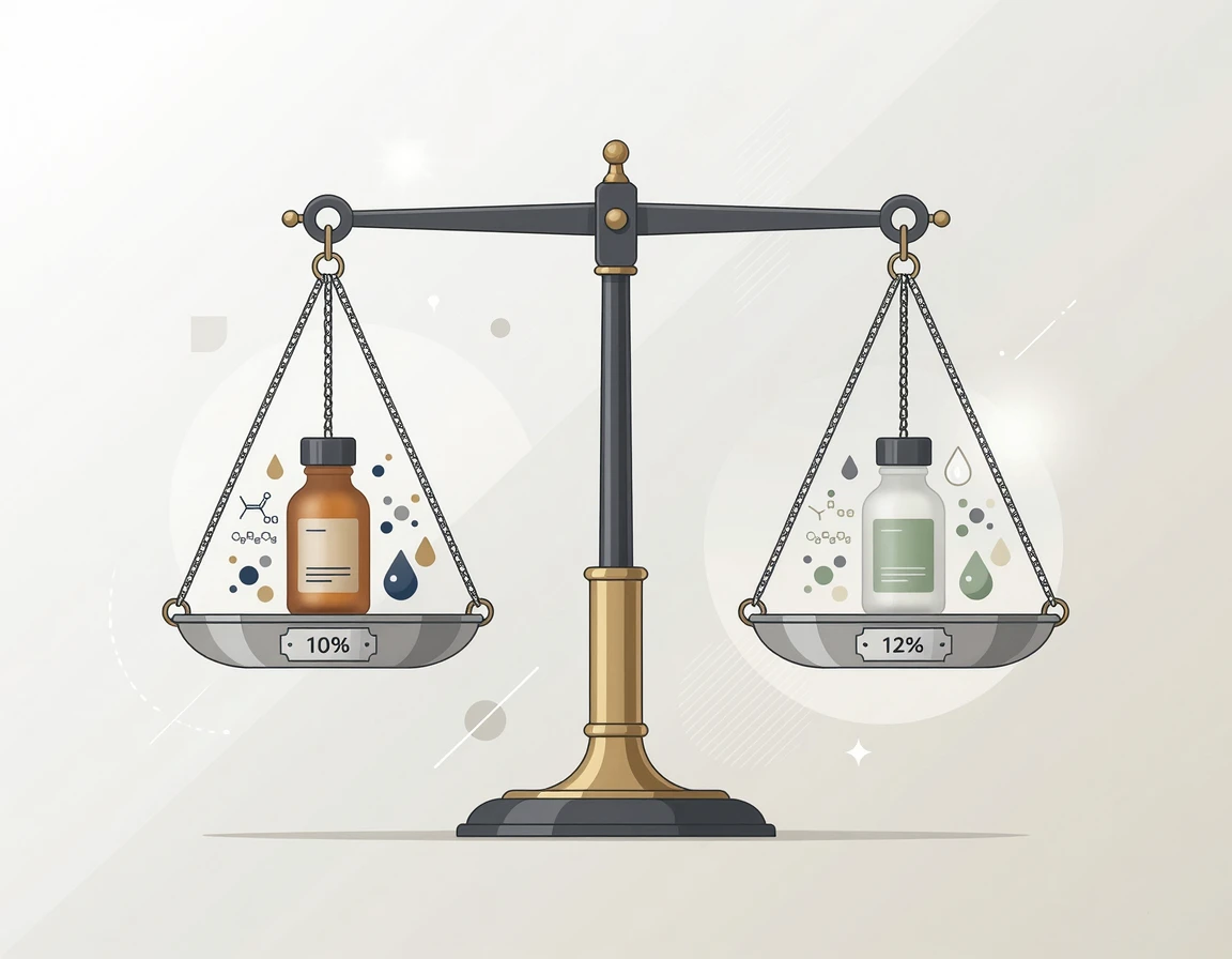 글리콜산과 젖산의 농도와 특징을 저울로 비교하는 일러스트