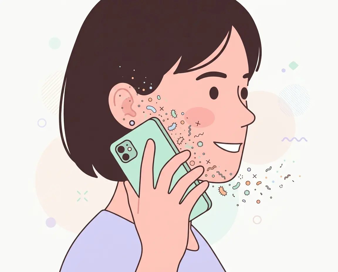 스마트폰이 턱과 볼에 닿는 모습을 표현한 일러스트